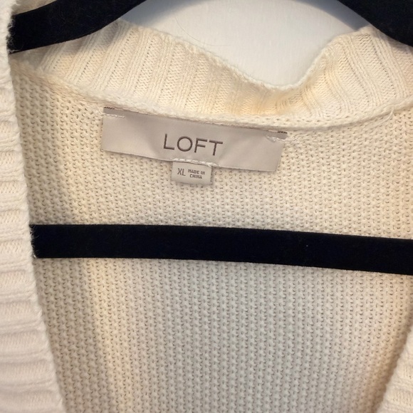 LOFT Stitchy V Neck Cardigan; Whisper White; XL; Cream Cardigan; 100% Cotton - Picture 3 of 5